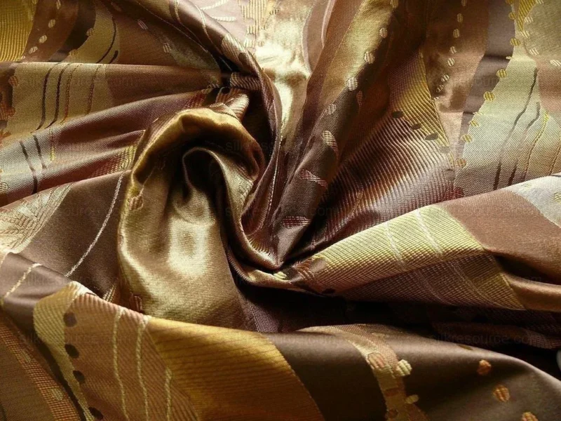 P1230920 100% Silk Lampas Music Note "tortoise" Brown Gold Green Art Deco