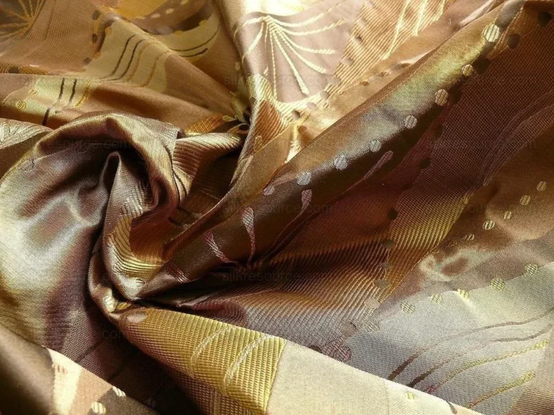 P1230921 100% Silk Lampas Music Note "tortoise" Brown Gold Green Art Deco