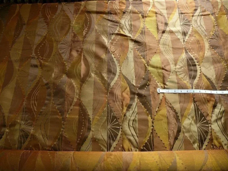 P1230922 100% Silk Lampas Music Note "tortoise" Brown Gold Green Art Deco