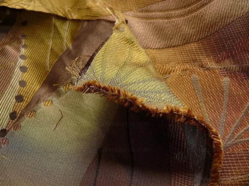 P1230923 100% Silk Lampas Music Note "tortoise" Brown Gold Green Art Deco