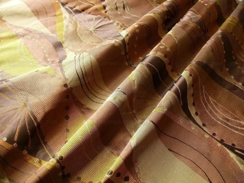 P1230926 100% Silk Lampas Music Note "tortoise" Brown Gold Green Art Deco