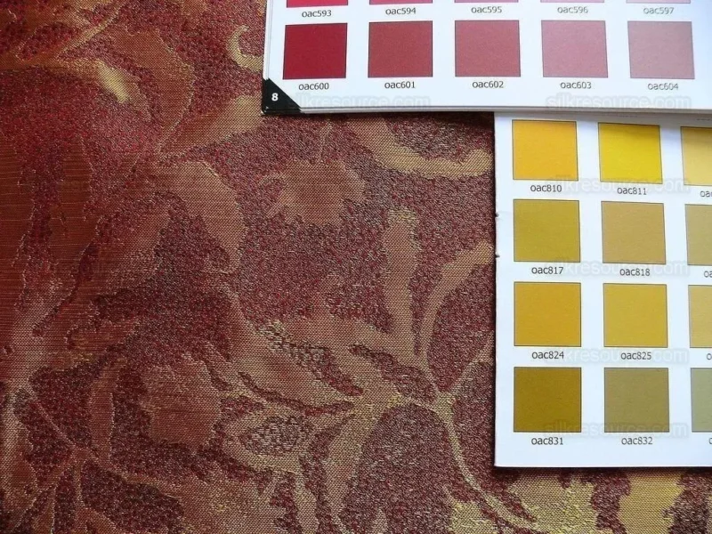 P1240106 by yard 100% Silk Jacquard Palm Japanese Maple Leaf Foliage Magic "branch" Red