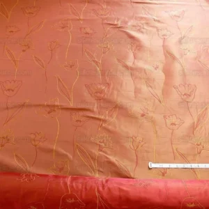 P1240162 100% Silk Lampas Tulip "rust" Red Mod Picasso Modern Abstract Flora Thick MSRP USD 300+/Y