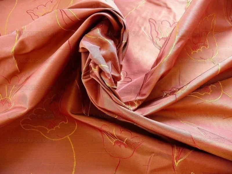 P1240169 100% Silk Lampas Tulip "rust" Red Mod Picasso Modern Abstract Flora Thick MSRP USD 300+/Y