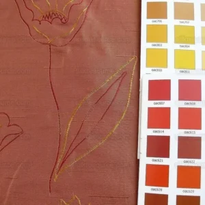 P1240172 100% Silk Lampas Tulip "rust" Red Mod Picasso Modern Abstract Flora Thick MSRP USD 300+/Y