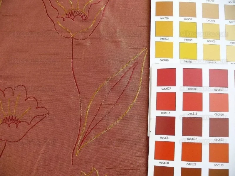 P1240172 100% Silk Lampas Tulip "rust" Red Mod Picasso Modern Abstract Flora Thick MSRP USD 300+/Y