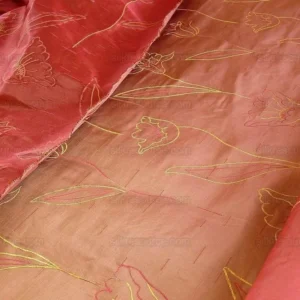 P1240174 100% Silk Lampas Tulip "rust" Red Mod Picasso Modern Abstract Flora Thick MSRP USD 300+/Y