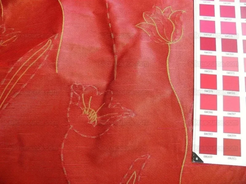 P1240177 100% Silk Lampas Tulip "rust" Red Mod Picasso Modern Abstract Flora Thick MSRP USD 300+/Y