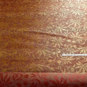 P1240205 by yard 100% Silk Jacquard Palm Japanese Maple Leaf Foliage Magic "redwood" Red Gold Brown