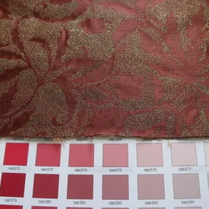 P1240214 by yard 100% Silk Jacquard Palm Japanese Maple Leaf Foliage Magic "redwood" Red Gold Brown