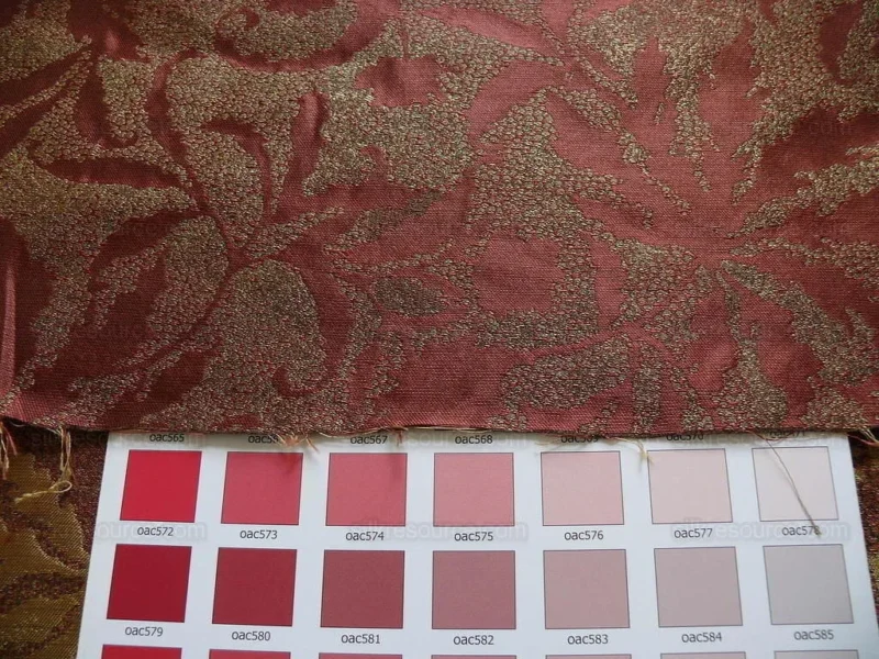 P1240214 by yard 100% Silk Jacquard Palm Japanese Maple Leaf Foliage Magic "redwood" Red Gold Brown