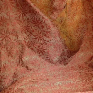 P1240218 by yard 100% Silk Jacquard Palm Japanese Maple Leaf Foliage Magic "redwood" Red Gold Brown