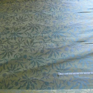 by yard 100% Silk Jacquard Palm Japanese Maple Leaf Foliage Magic "glacier" Blue Gold