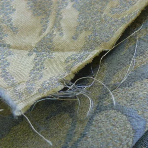 by yard 100% Silk Jacquard Palm Japanese Maple Leaf Foliage Magic "glacier" Blue Gold