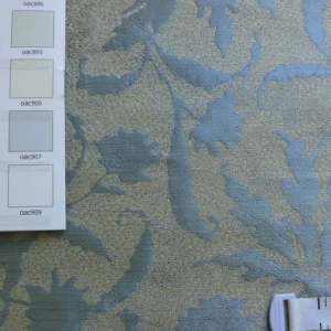 by yard 100% Silk Jacquard Palm Japanese Maple Leaf Foliage Magic "glacier" Blue Gold