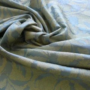by yard 100% Silk Jacquard Palm Japanese Maple Leaf Foliage Magic "glacier" Blue Gold