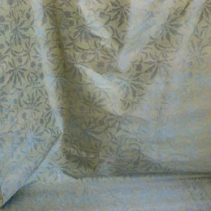 by yard 100% Silk Jacquard Palm Japanese Maple Leaf Foliage Magic "glacier" Blue Gold