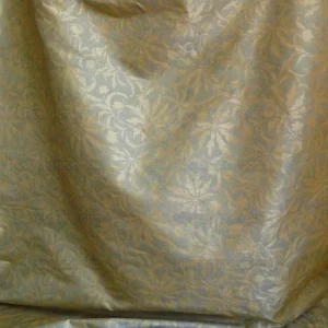 by yard 100% Silk Jacquard Palm Japanese Maple Leaf Foliage Magic "glacier" Blue Gold