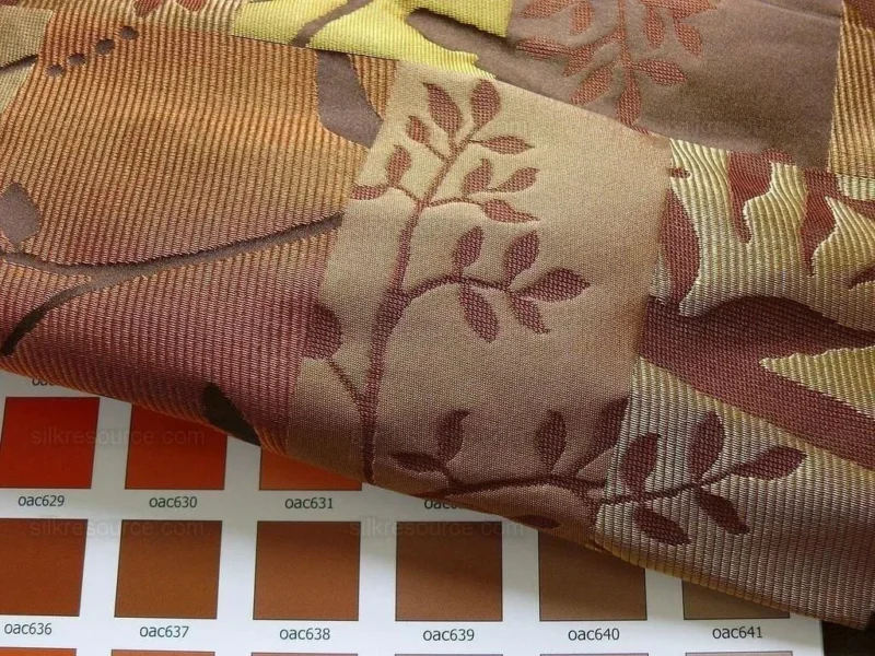 P1240435 High End Art Nouveau  100% Silk Lampas Botanical Silhouette Rectangles "branch" Brown