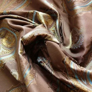 P1240547 BY Yard Stunning 100% Silk Lampas Jacquard Fire Flame Edged Paisley "sumatra" Brown Gold Blue
