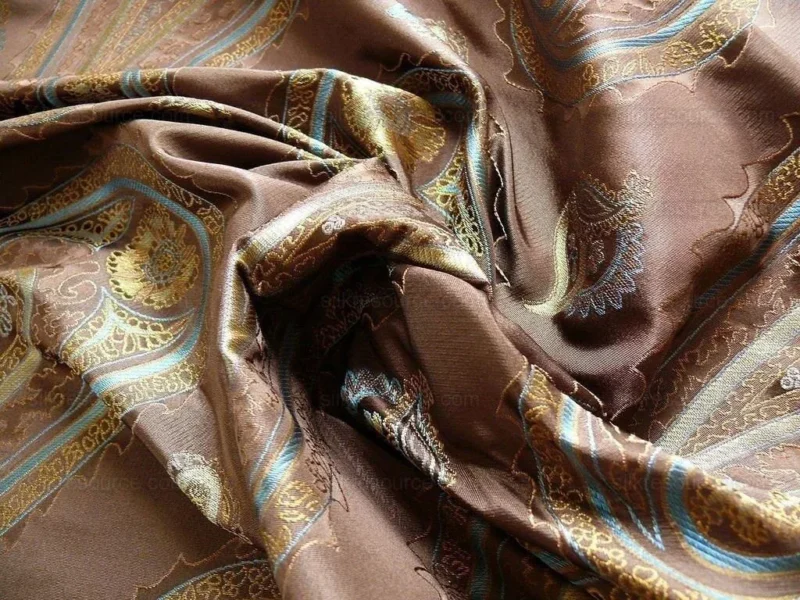 P1240547 BY Yard Stunning 100% Silk Lampas Jacquard Fire Flame Edged Paisley "sumatra" Brown Gold Blue