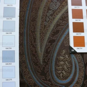 P1240552 BY Yard Stunning 100% Silk Lampas Jacquard Fire Flame Edged Paisley "sumatra" Brown Gold Blue