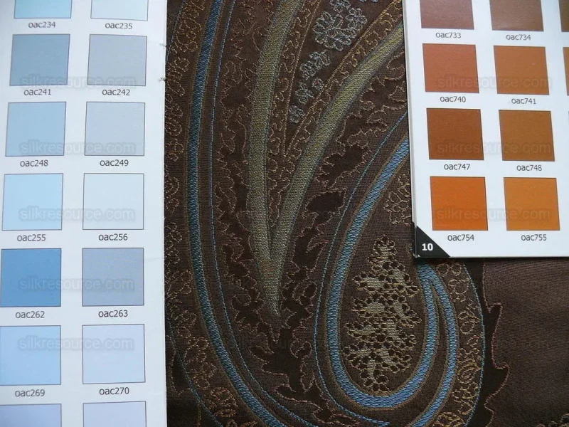 P1240552 BY Yard Stunning 100% Silk Lampas Jacquard Fire Flame Edged Paisley "sumatra" Brown Gold Blue