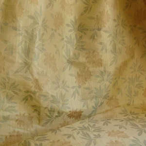 P1240622 By yard 100% Silk Lampas Bali Breeze "linen" Blue Silver Beige Khaki Tropical Reversible