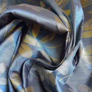 P1240643 by yard 100% Silk Lampas Bali Breeze "china Sea" Blue Tropical Reversible