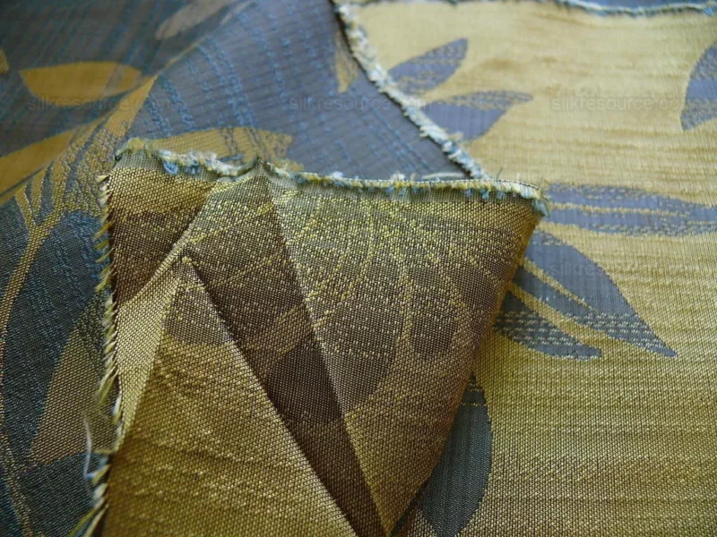 P1240648 by yard 100% Silk Lampas Bali Breeze "china Sea" Blue Tropical Reversible