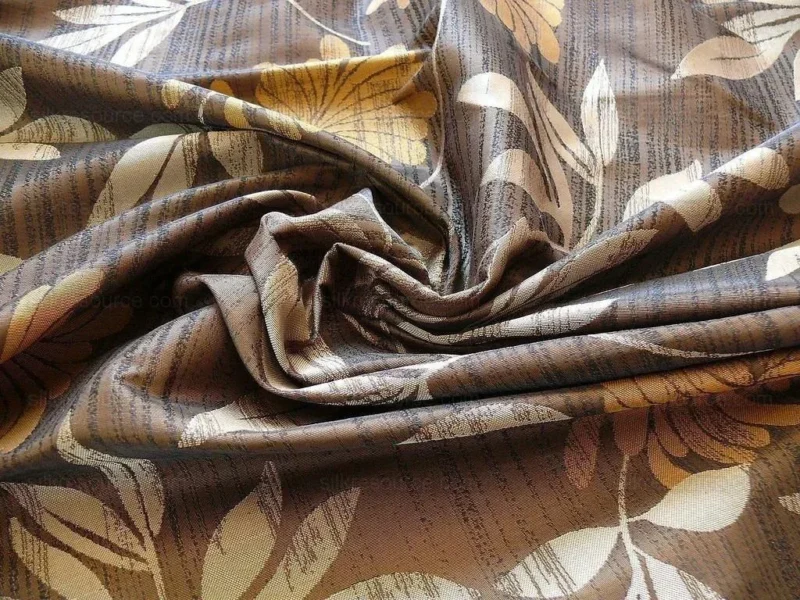 P1240674 By yard 100% Silk Lampas Bali Breeze "sumatra" Brown Tropical Reversible