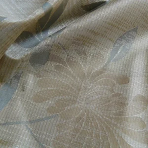 P1240691 By yard 100% Silk Lampas Bali Breeze "linen" Blue Silver Beige Khaki Tropical Reversible