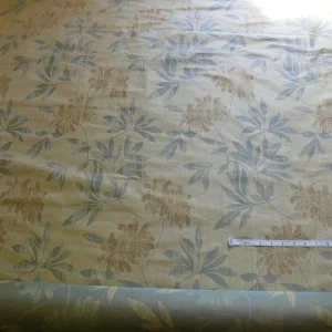 P1240693 By yard 100% Silk Lampas Bali Breeze "linen" Blue Silver Beige Khaki Tropical Reversible