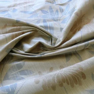 P1240694 By yard 100% Silk Lampas Bali Breeze "linen" Blue Silver Beige Khaki Tropical Reversible