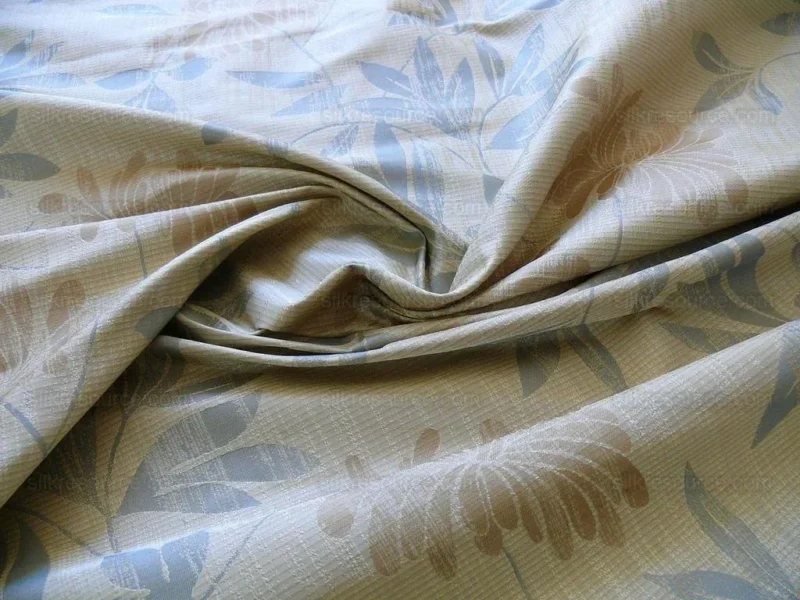 P1240694 By yard 100% Silk Lampas Bali Breeze "linen" Blue Silver Beige Khaki Tropical Reversible