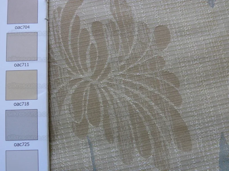 P1240697 By yard 100% Silk Lampas Bali Breeze "linen" Blue Silver Beige Khaki Tropical Reversible