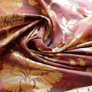 P1250097 100% Silk Lampas Carnation Crewel "shiraz" Maroon
