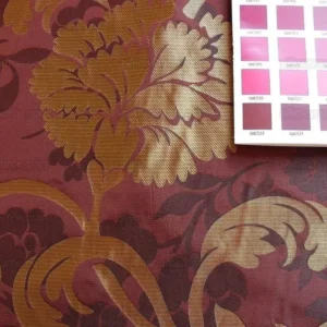 P1250099 100% Silk Lampas Carnation Crewel "shiraz" Maroon