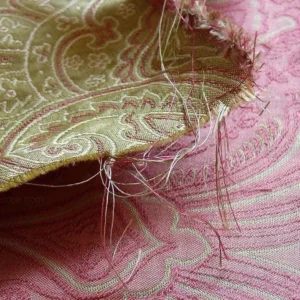P1250401 by yard Levant 100% Silk Fine Line Damask Lampas Paisley "sprig" Pink Large Medallion Reversible