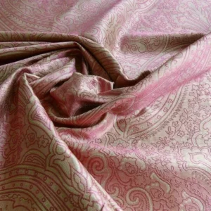 P1250408 by yard Levant 100% Silk Fine Line Damask Lampas Paisley "sprig" Pink Large Medallion Reversible