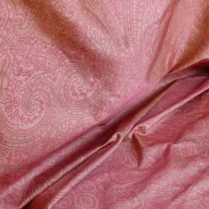 P1250416 by yard Levant 100% Silk Fine Line Damask Lampas Paisley "sprig" Pink Large Medallion Reversible
