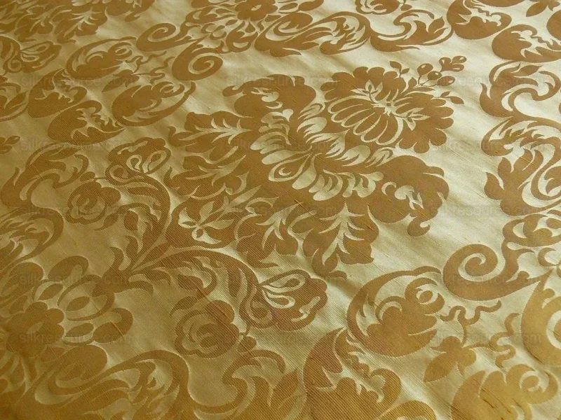 by yard 100% Silk Damask Raw Texture Floral "goldenrod" Gold