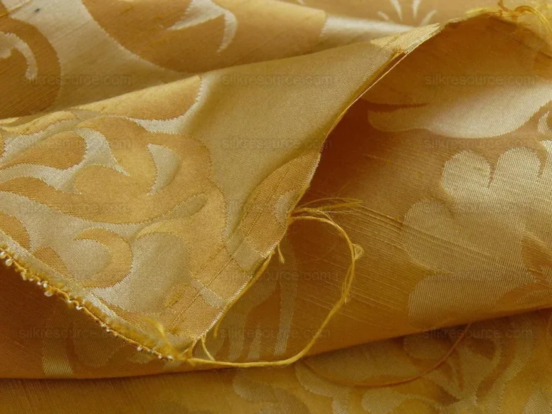 by yard 100% Silk Damask Raw Texture Floral "goldenrod" Gold