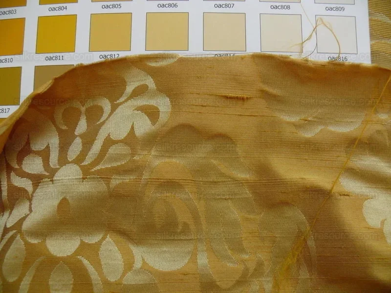 by yard 100% Silk Damask Raw Texture Floral "goldenrod" Gold