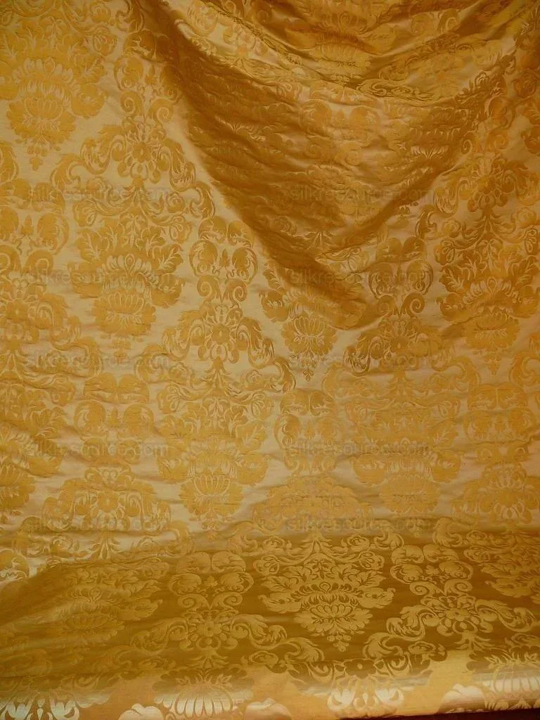 by yard 100% Silk Damask Raw Texture Floral "goldenrod" Gold