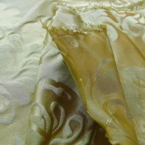 P1250642 by yard 100% Silk Damask Raw Texture Floral "foggy Green"