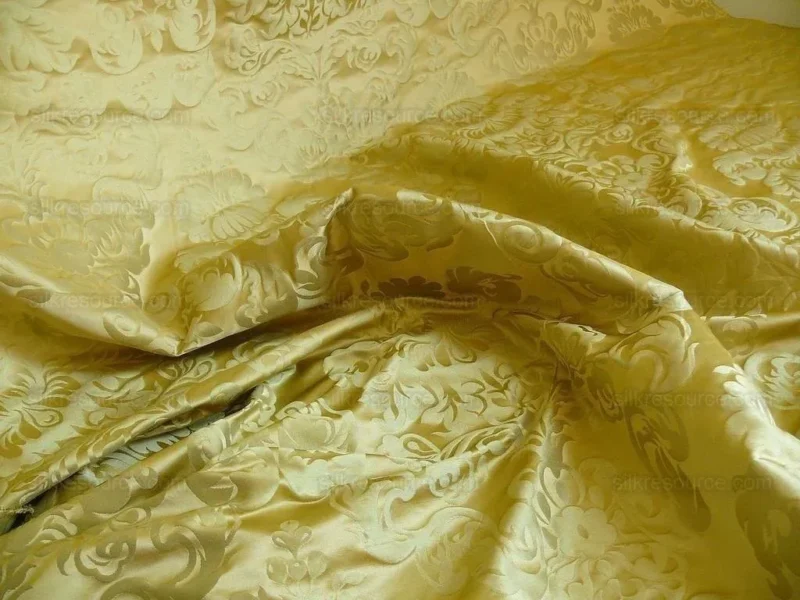 P1250648 by yard 100% Silk Damask Raw Texture Floral "foggy Green"