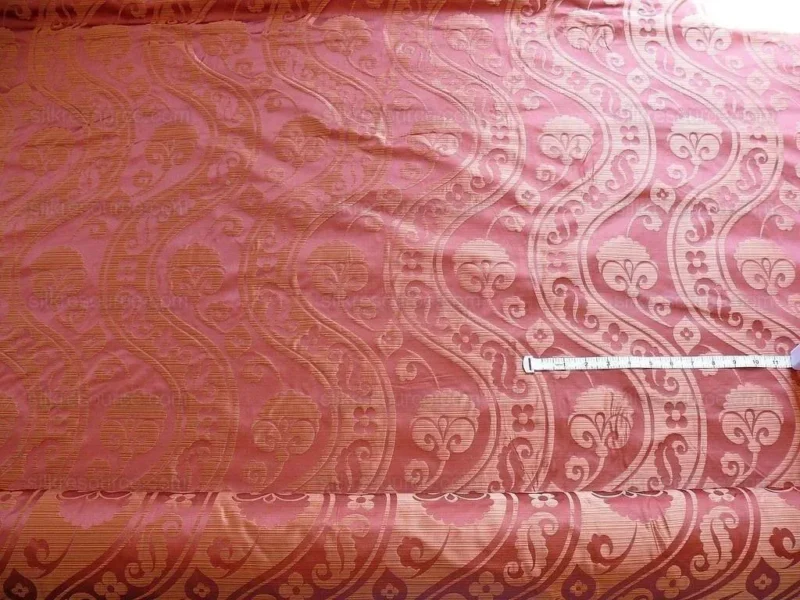 P1250783 100% Silk Damask Peony River - Spice Red