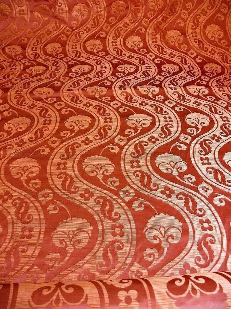 P1250790 100% Silk Damask Peony River - Spice Red