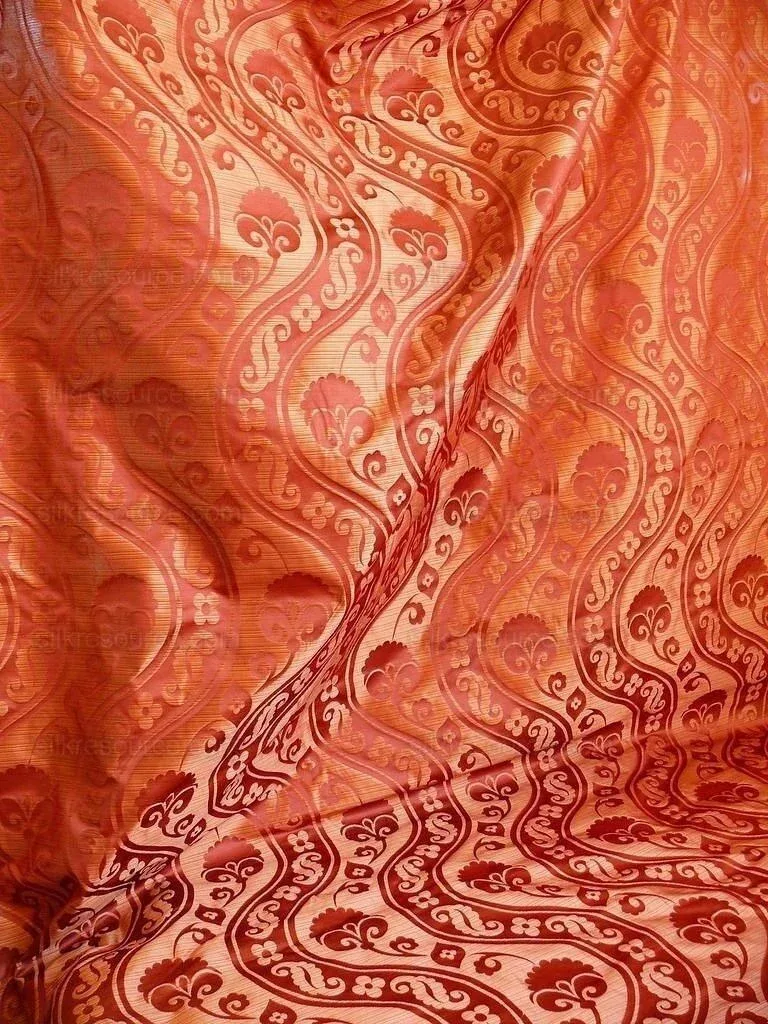 P1250793 100% Silk Damask Peony River - Spice Red